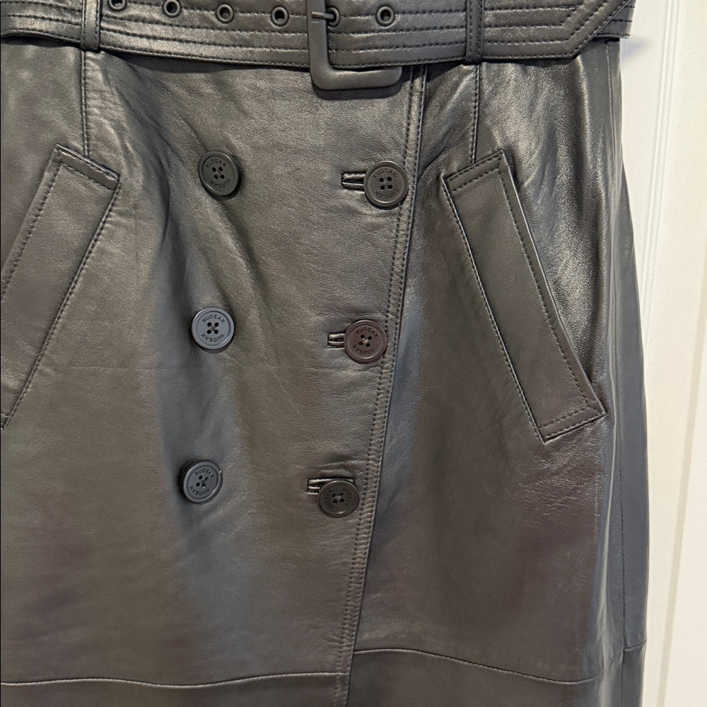 RUDSAK Colette Double-Breasted Black Leather Pencil Skirt - Picture 4 of 7